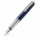 Pluma estilográfica de lujo azul con detalles plateados y plumín fino