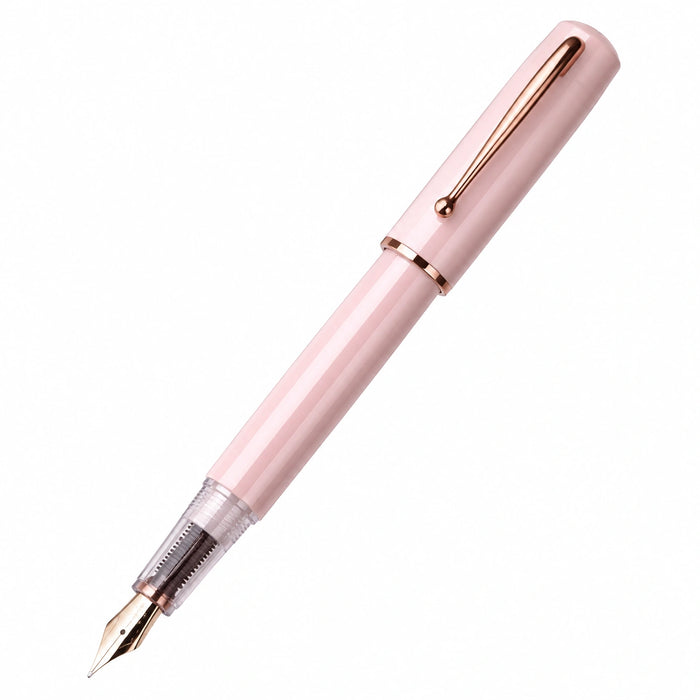 Pluma estilográfica rosa con clip dorado y punta fina